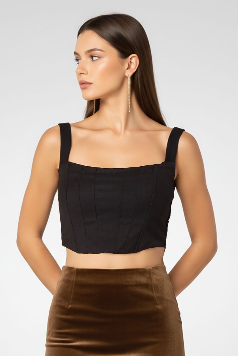 PINKO Women Square Neck Sleeveless Plain Tank Top, Black - Image 3